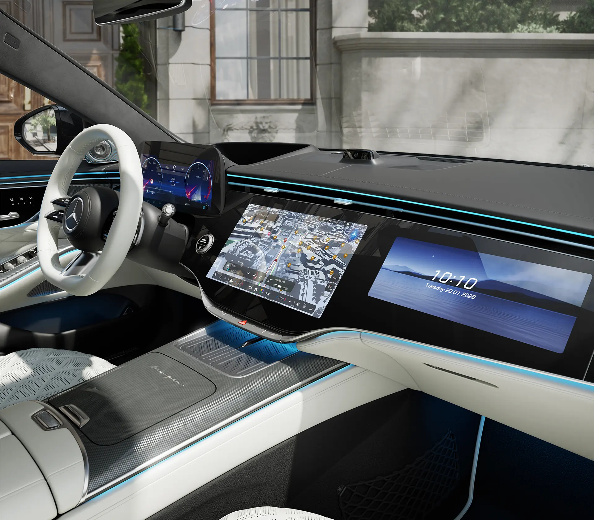 Das Interieur in weiß-schwarz der neuen S-Klasse