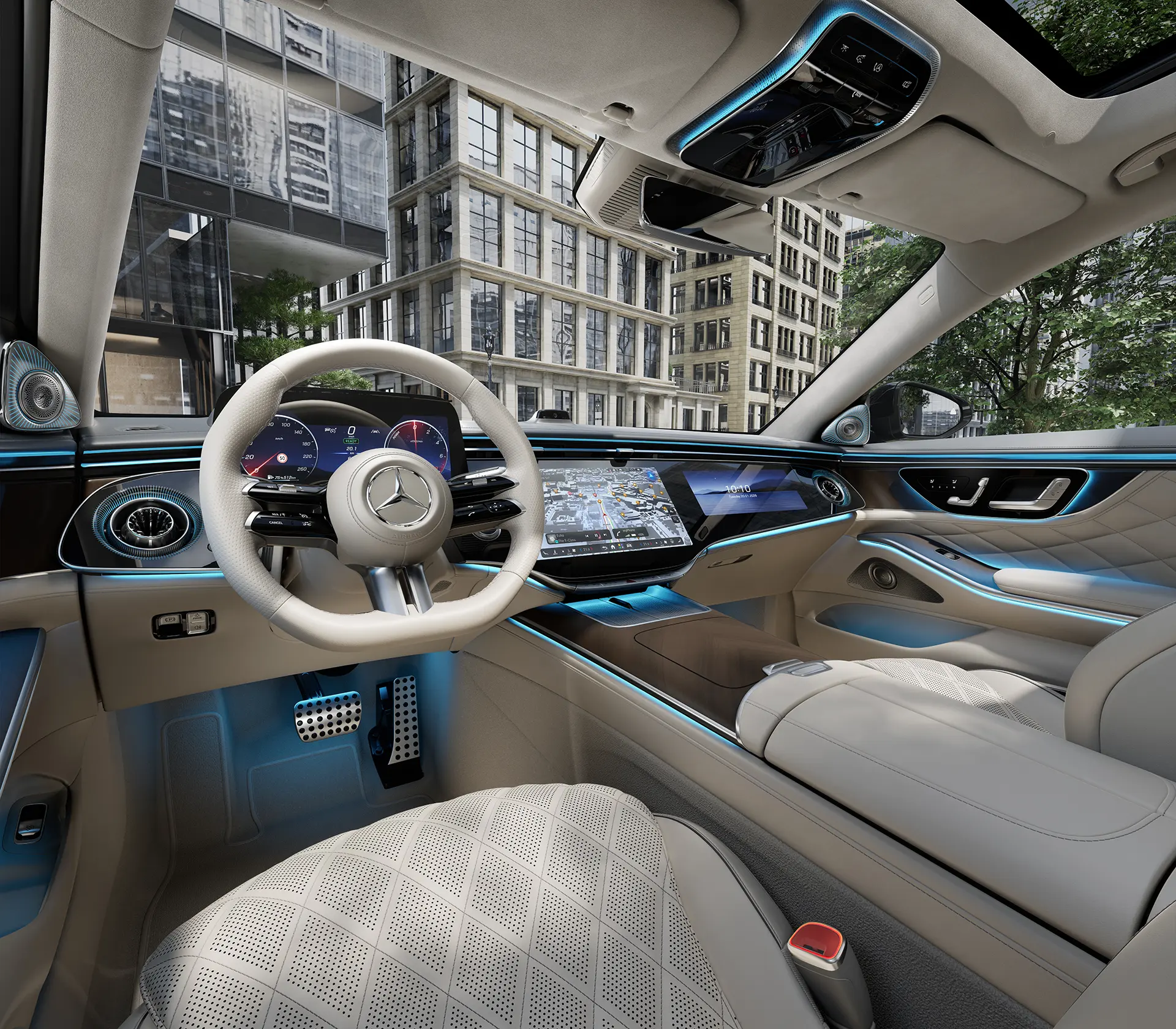 Das Interieur in weiß der neuen S-Klasse