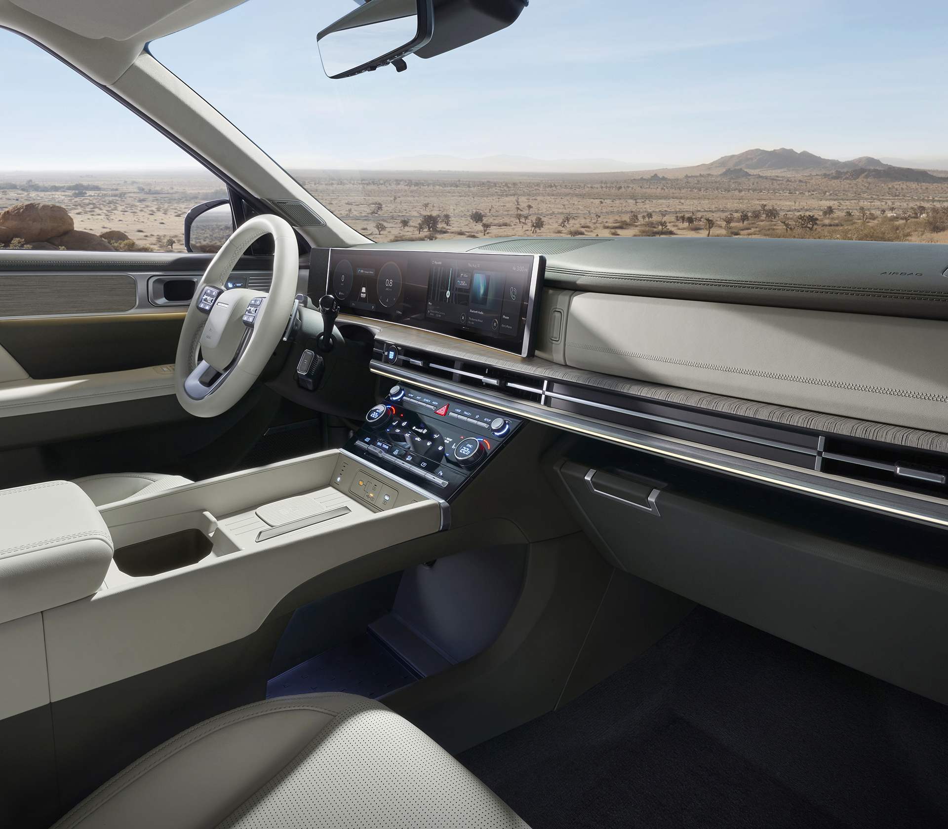 Hyundai SANTA FE Innenraum Lenkrad, Mittelkonsole und Cockpit, Interieur in weiß