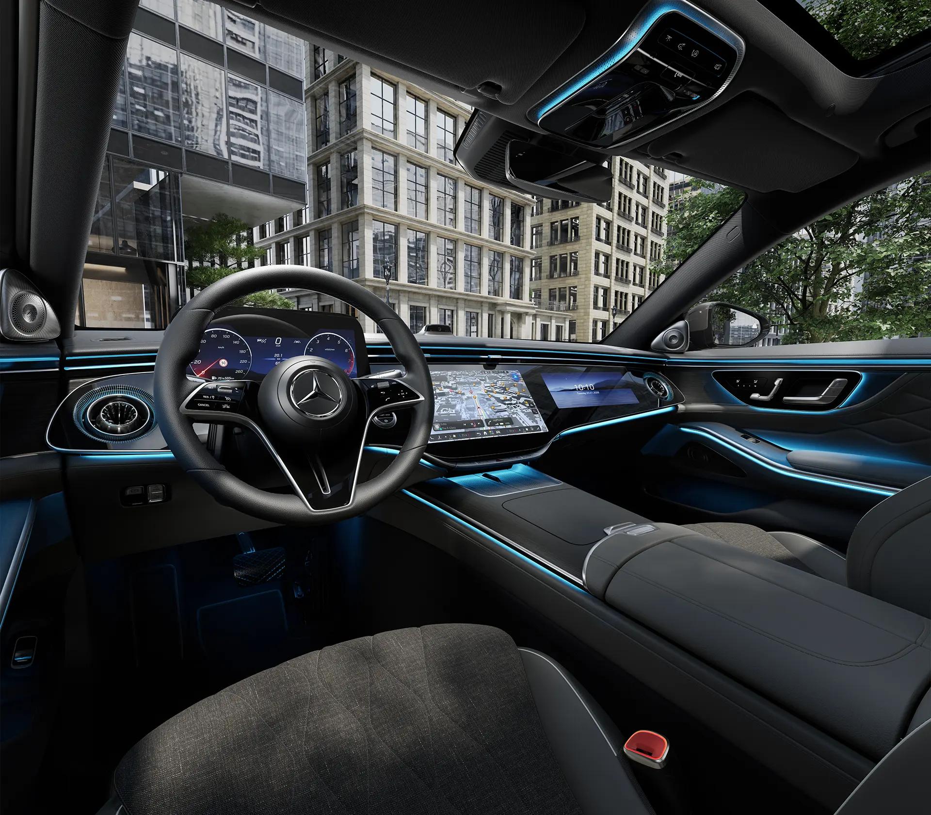 Das Interieur in schwarz der neuen S-Klasse