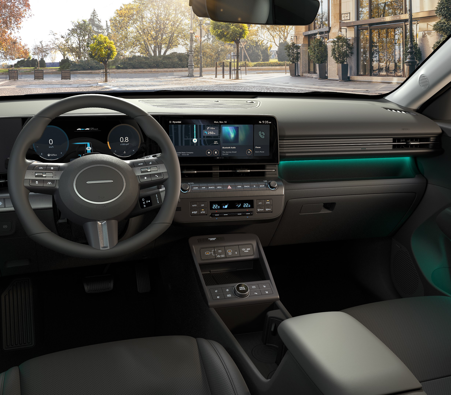 Hyundai KONA Innenraum Lenkrad und Cockpit in grau