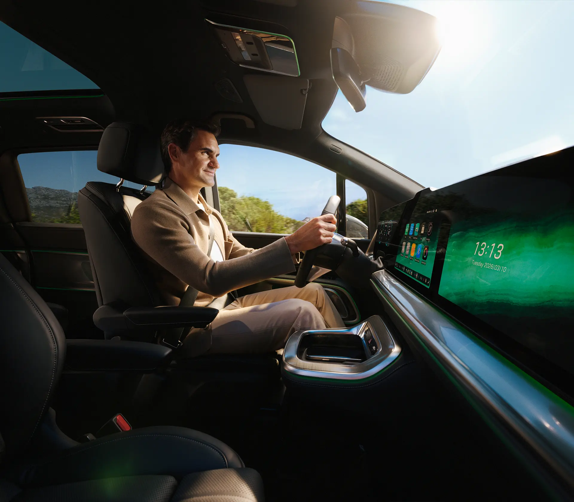 Mann sitzt am Steuer und fährt den neuen VLE