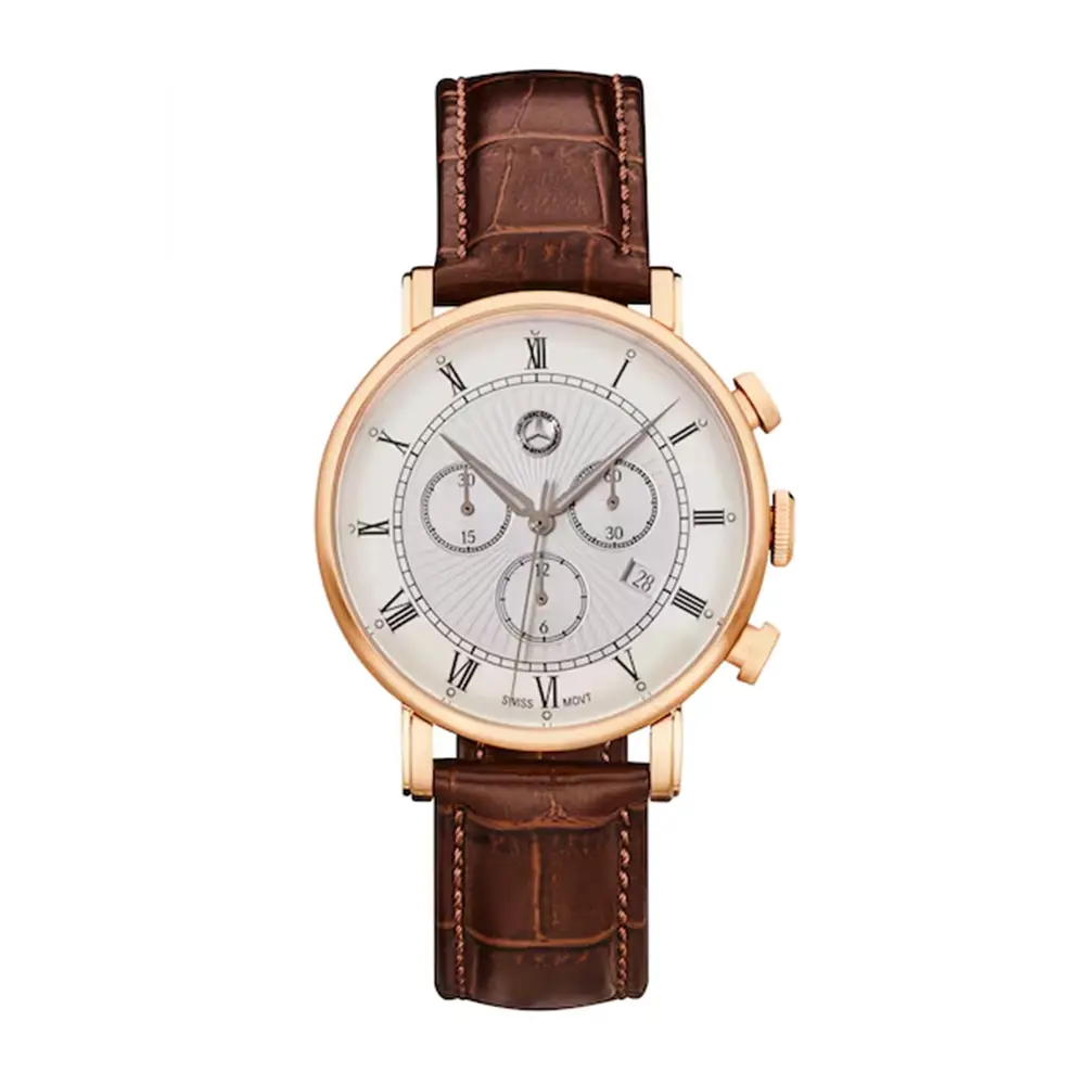 Mercedes-Benz Herren-Chronograph, Classic Retro Gold, Lederband