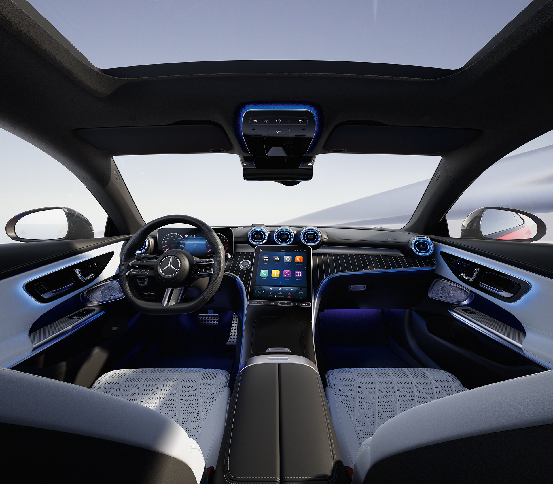 Mercedes-Benz CLE Coupe Innenansciht mit weißen Ledersitzen