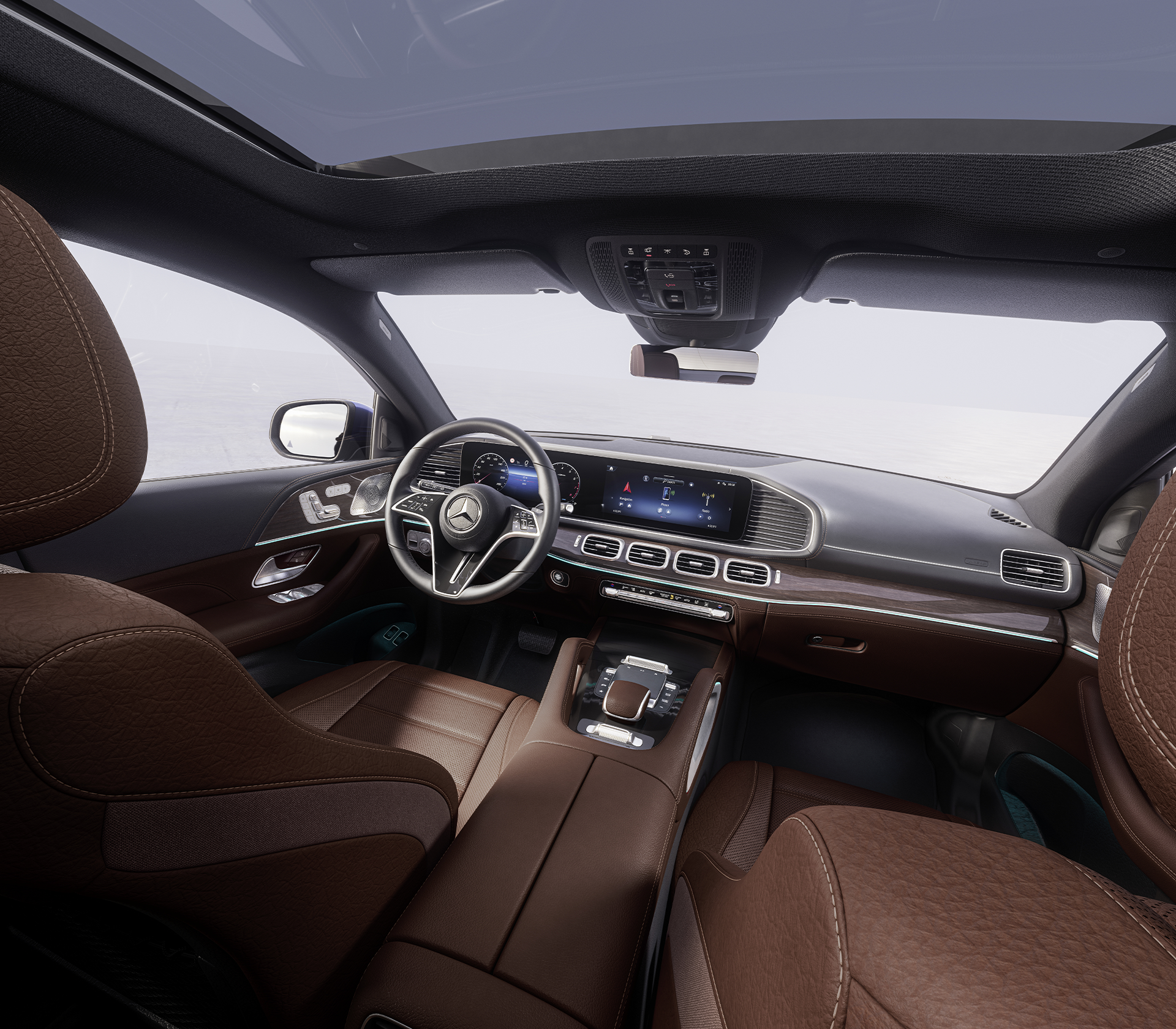 Mercedes-Benz GLE Coupé Sicht von den hinteren Sitzplätzen auf die Vorderplätze