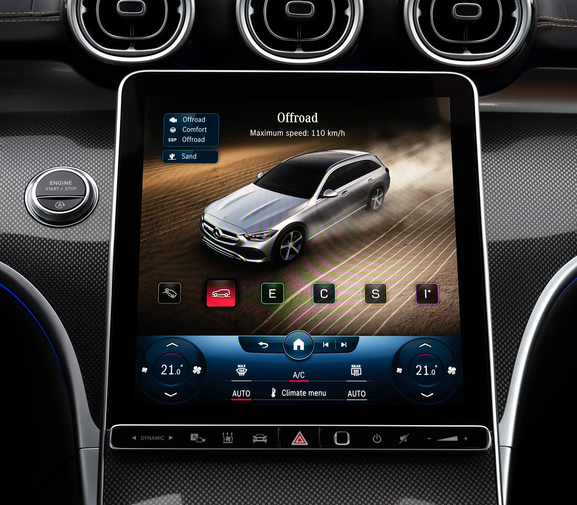 Mercedes-Benz C-Klasse All-Terrain Darstellung der Offroadeinstellungen im MBUX