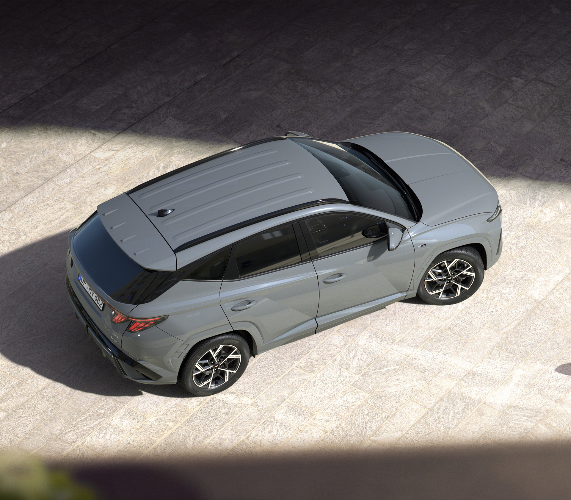 Hyundai TUCSON Ansciht von Oben, Auto in grau