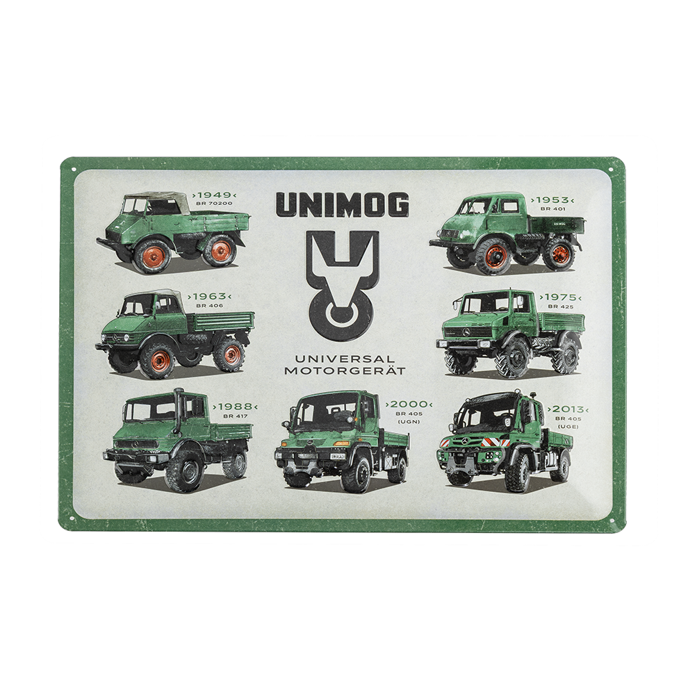 Mercedes-Benz Unimog Blechschild Modellübersicht 30 x 40 cm