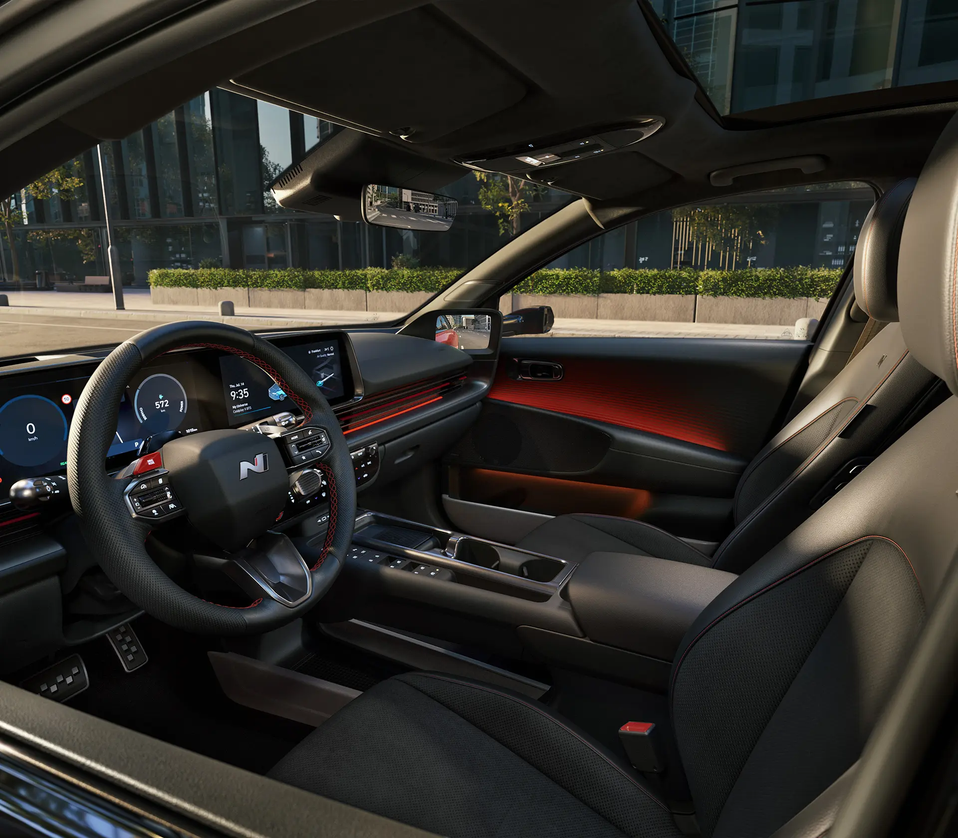 Der Hyundai IONIQ 6 in rot Fahrerseite Innenraum